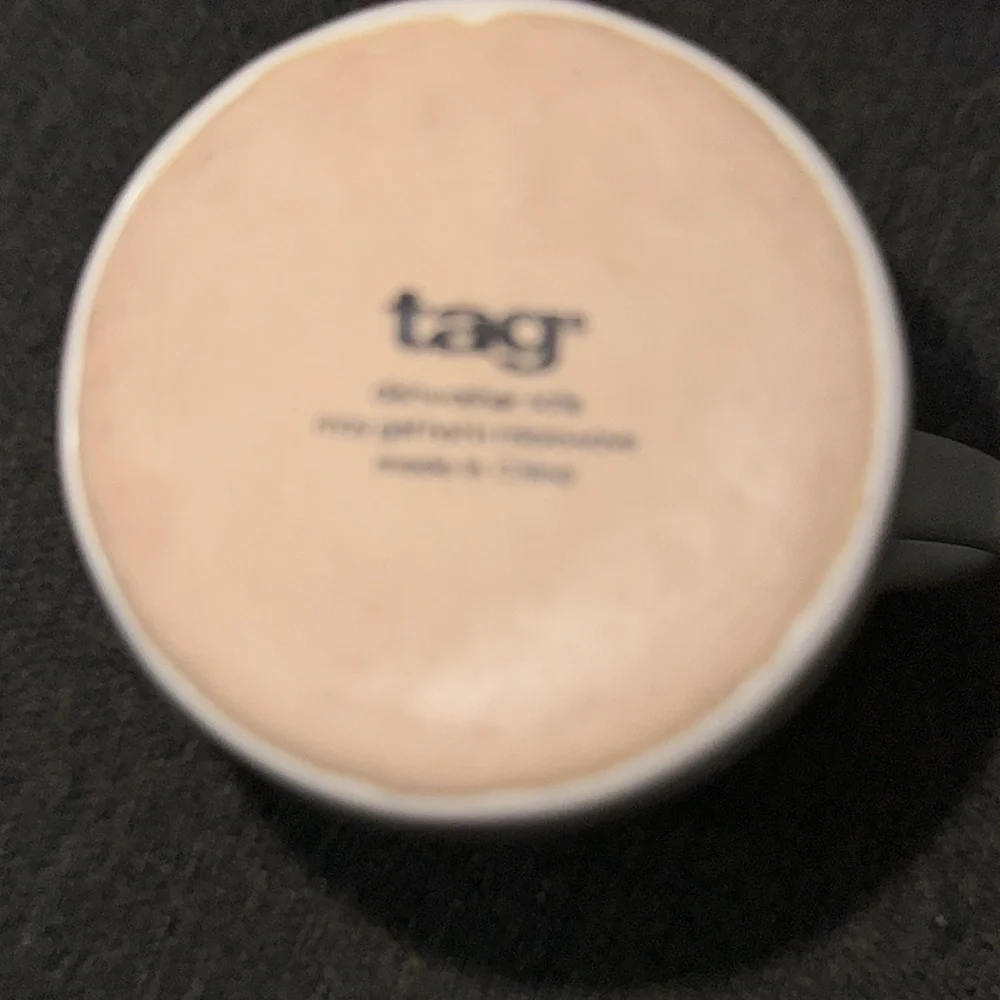 TAG Coffee Tea Mug Cup Ivory Ceramic Incised  Floral blue Inside G7